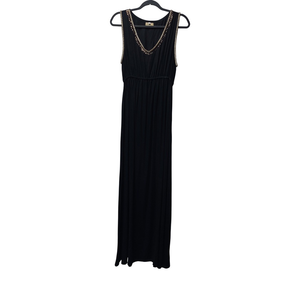 Skemo Maxi Dress L Black Beaded Sequin Boho Loungewear Grecian Artisanal Y2K